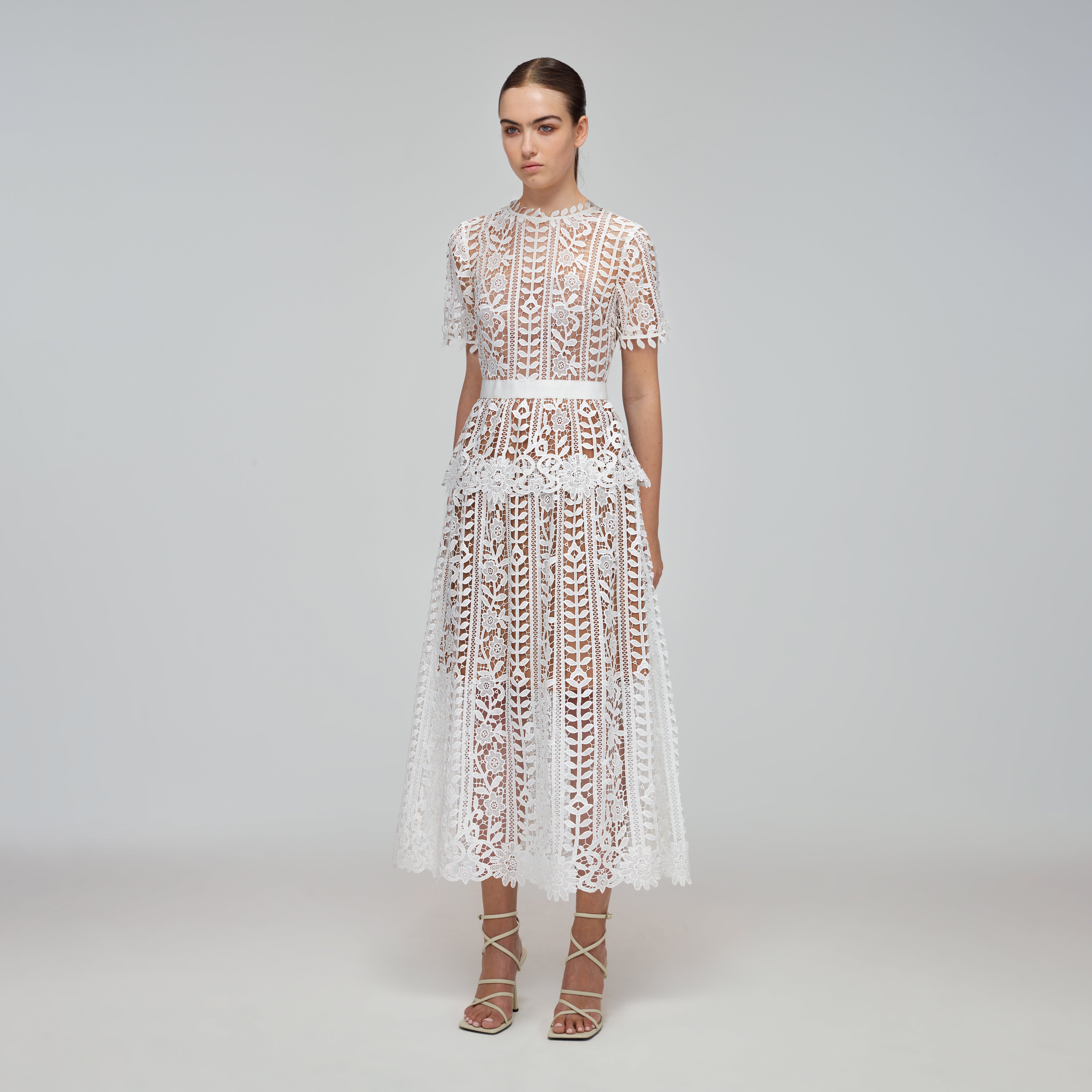 White Guipure Lace Midi Dress | self ...